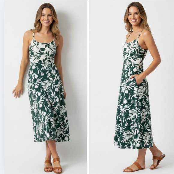 Pact Dresses & Skirts - Pact Tropical Palms Organic Cotton Fit & Flare Midi Dress Eco Vacation XS